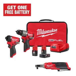 M12 FUEL 12-Volt Lithium-Ion Cordless Hammer Drill/Impact Driver/3/8 in. Ratchet Combo Kit (3-Tool)