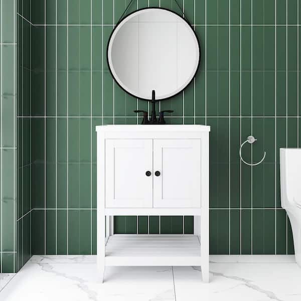 JimsMaison 24 in. W x 18. in D. x 34 in. H Bath Vanity in White with White Ceramic Top