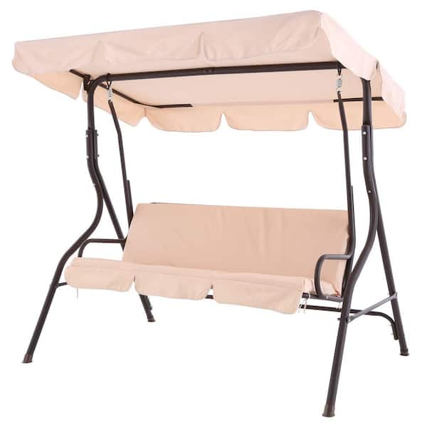 Sunjoy Camo 2-Person Black Metal Porch Swing with Beige Canopy