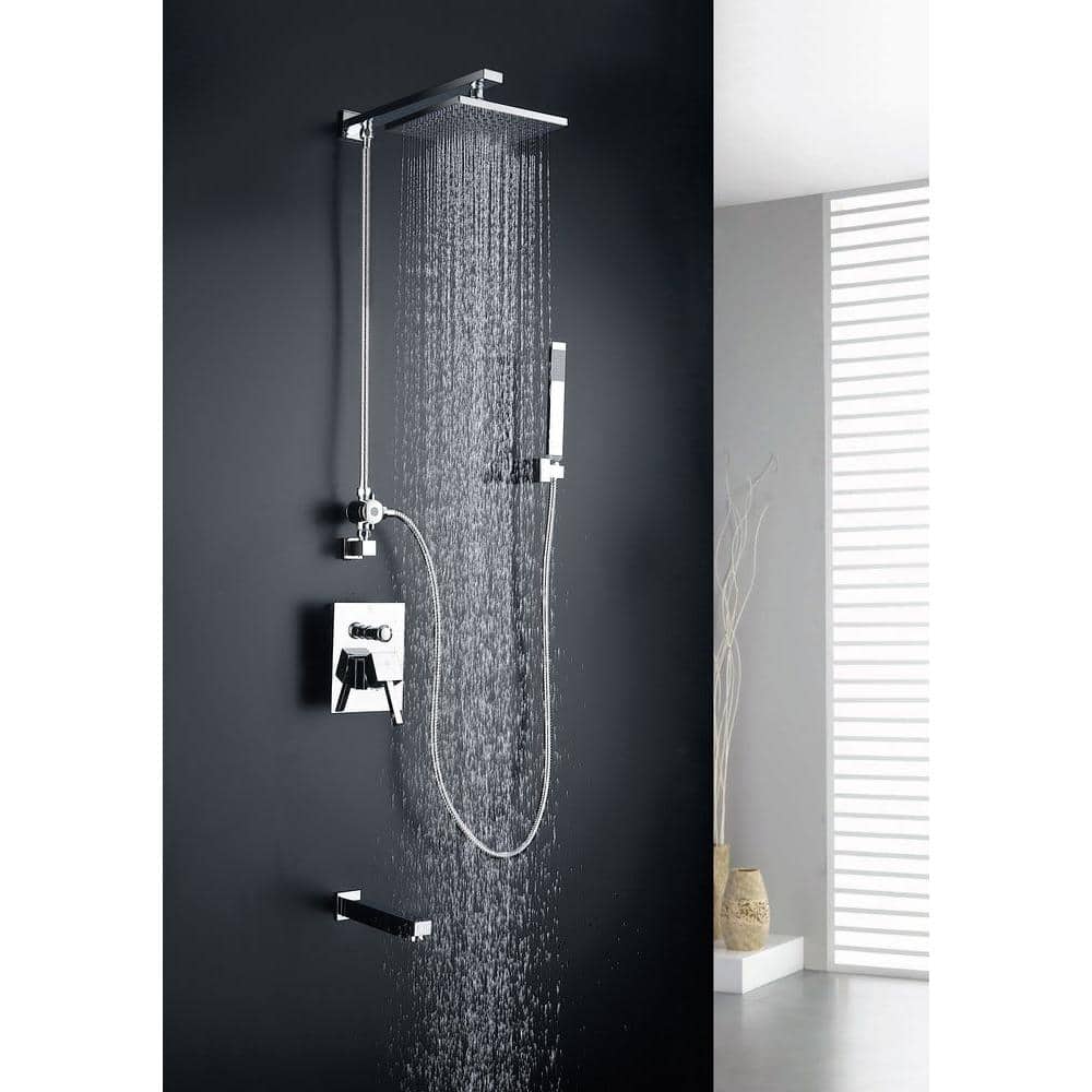 Polished Chrome Wall Mounted Rain Shower Faucet Set