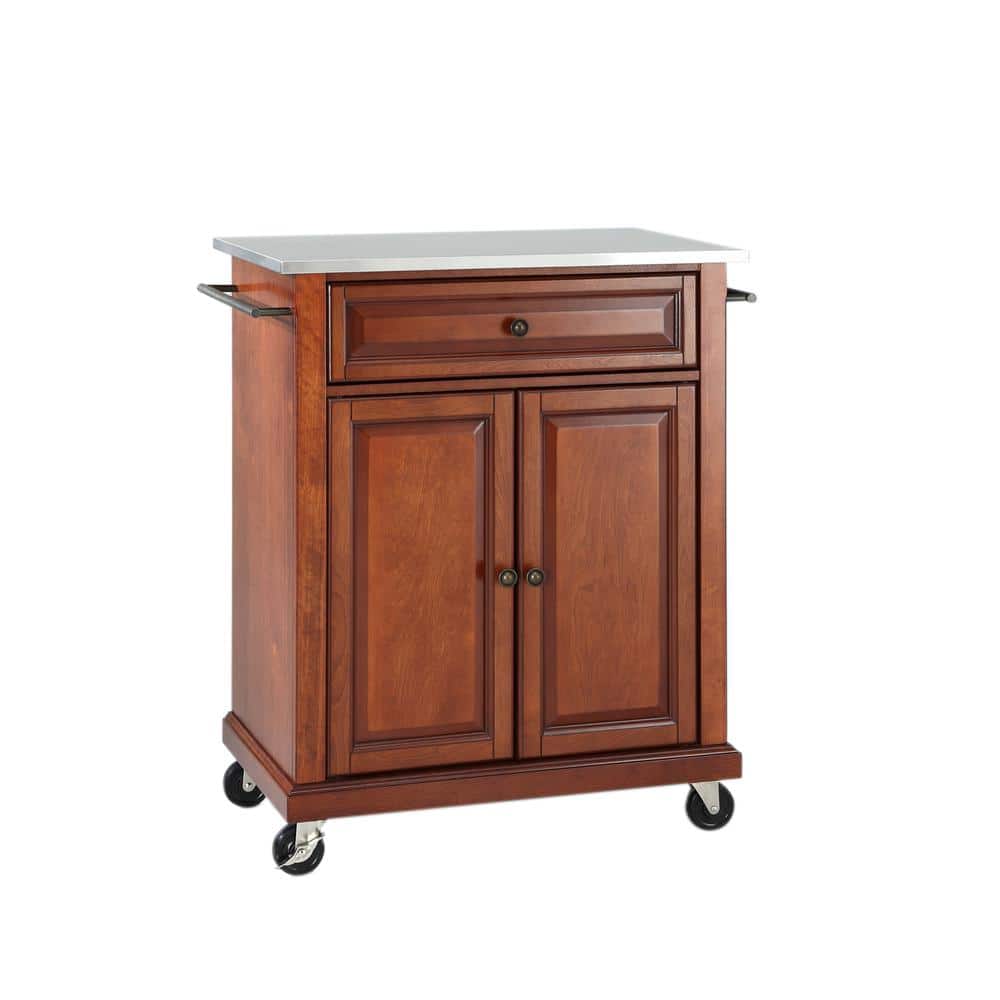 CROSLEY FURNITURE Rolling Cherry Kitchen Cart with Stainless Top