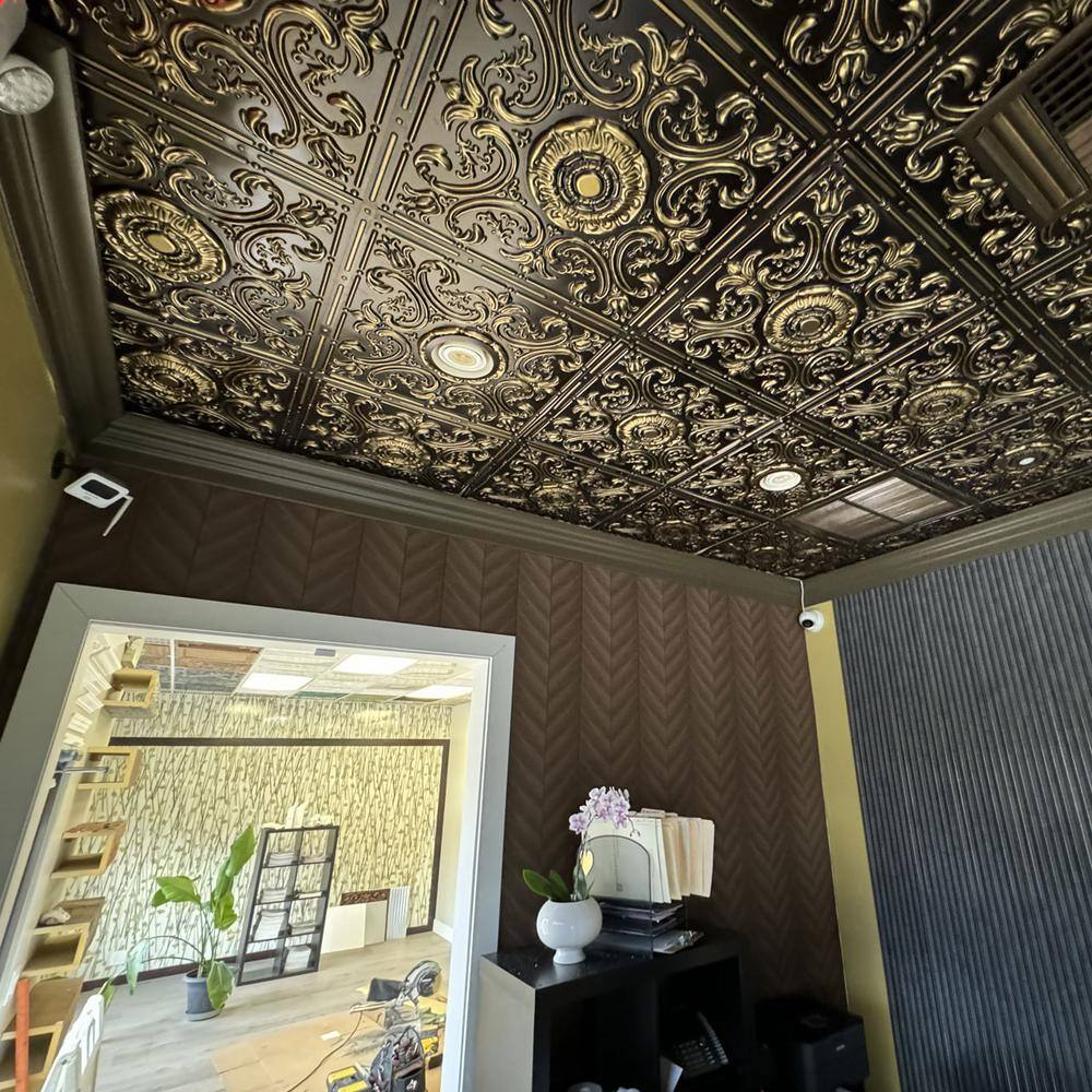 Venice Antique Brass 2x2 Faux Tin PVC Ceiling Tile