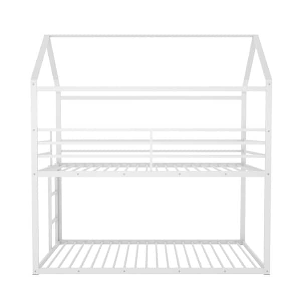 wetiny White Twin over Twin Bunk Beds with Ladder