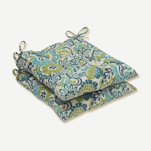 Floral 19 in. x 18.5 in. Outdoor Dining Chair Cushion in Blue/Green (Set of 2)