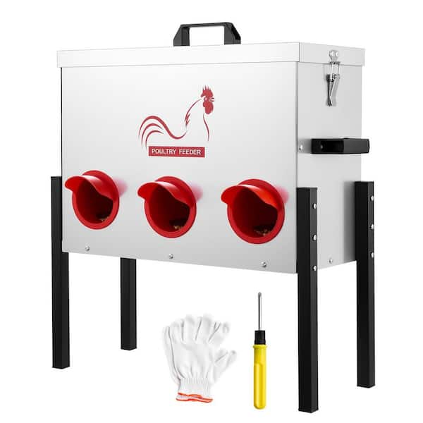 30 lbs. Automatic Chicken Feeder, 6 Ports No-Waste, Adjustable Height, 10.5 in. x 18.7 in. x 20.4 in. Metal Greenhouse