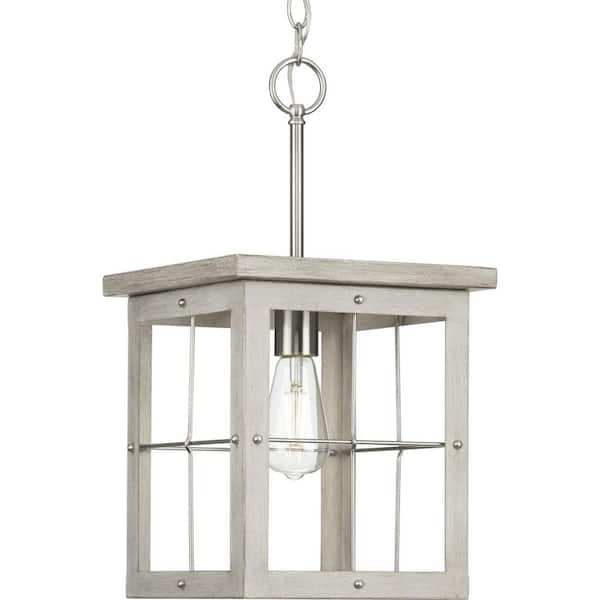 Progress Lighting Hedgerow 1-Light Grey Washed Oak Farmhouse Mini-Pendant Hanging Light