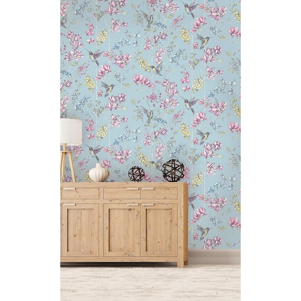 Walls Republic Duck Egg and Pink Flowers and Hummingbirds Floral Shelf Liner Non-Woven Non-Pasted Wallpaper(57Sq.ft) Double Roll