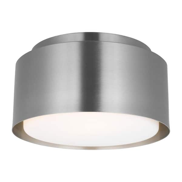 SCOTT LIVING - Dartmore 10 in. W x 5.625 in. H 1-Light Brushed Nickel Modern Flush Mount with Steel Shade and No Bulb Included