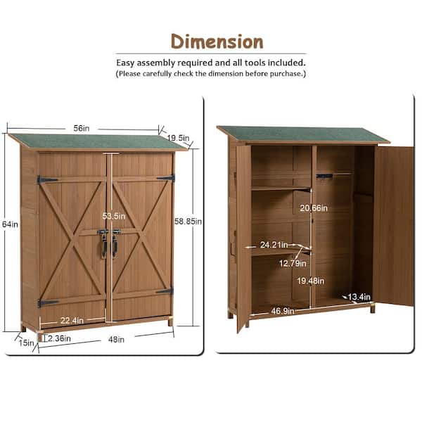 56 in. L x 19.5 in. W x 64 in. H Wood Outdoor Storage Shed, Tool