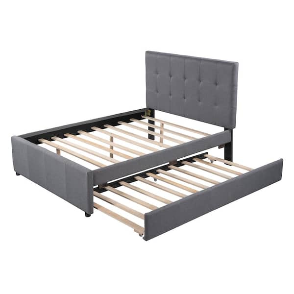Polibi Gray Full Size Linen Upholstered Wood Platform Bed With ...
