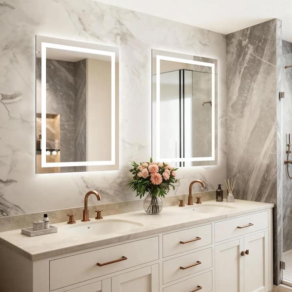 24 in. W x 36 in. H Frameless Rectangular Anti-Fog LED Adjustable Front And Backlit Bathroom Vanity Mirror Wall Mirror