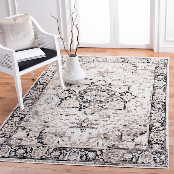 Mayflower 7 ft. x 7 ft. Beige/Gray Distressed Medallion Square Area Rug
