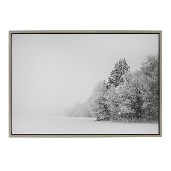 Kate and Laurel Sylvie Black and White Snow Day by F2Images Framed Canvas Nature Art Print 33 in. x 23 in.