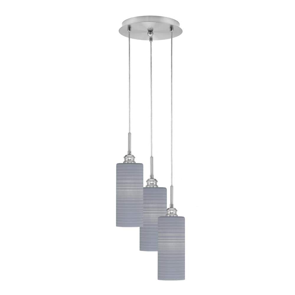 Savannah 9.5 in. 3-Light Brushed Nickel Cord Pendant Light Gray Matrix Glas