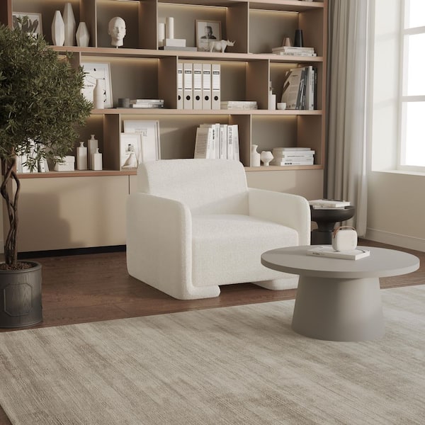 Leisuremod Accent Chair Upholstered in Boucle Sturdy Wooden Base with Padded Seat and Back Nyta Collection in White