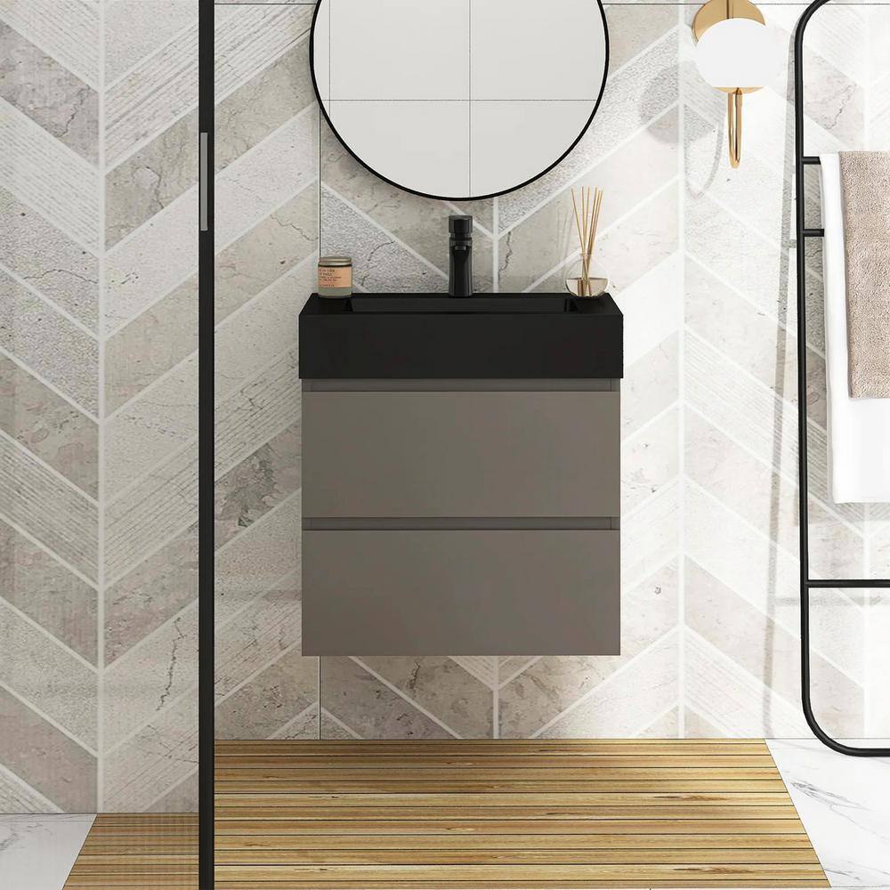 24 in. W x 18 in. D x 25 in. H Single Sink Floating Bath Vanity in Gray with Black Solid Surface Top price history on PriceWatchPro