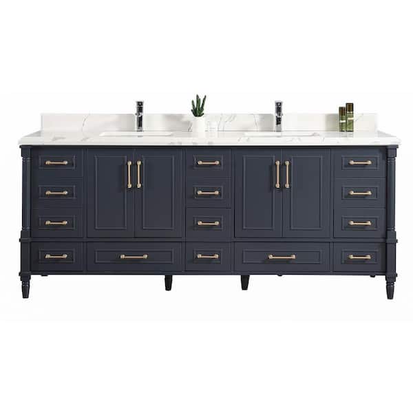 Willow Collections Hudson 84 in. W x 22 in. D x 36 in. H Double Sink Bath Vanity in Hale Nave Blue with Cove Edge Calacatta Vanity Top