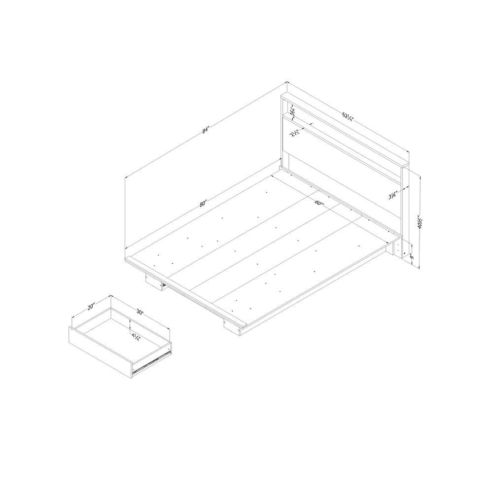 Queen Walnut Wood Frame Platform Bed with Storage Drawer