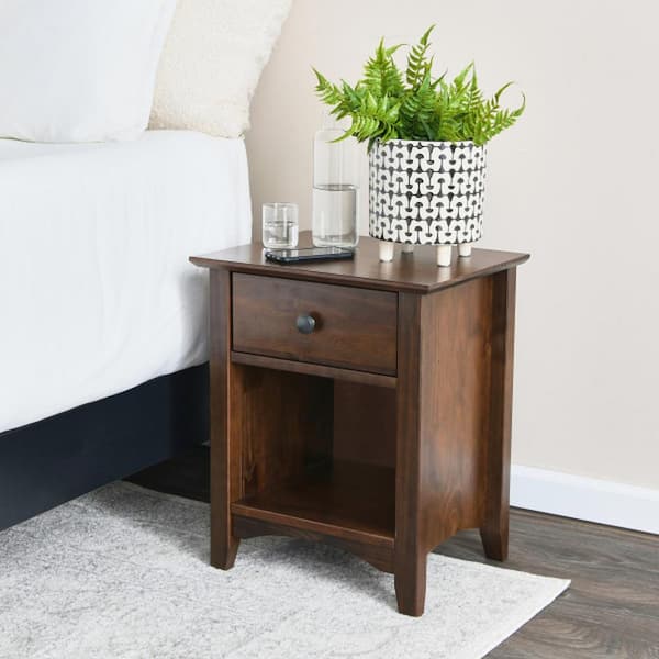 Storied Home Shaker Walnut 1-Drawer Nightstand