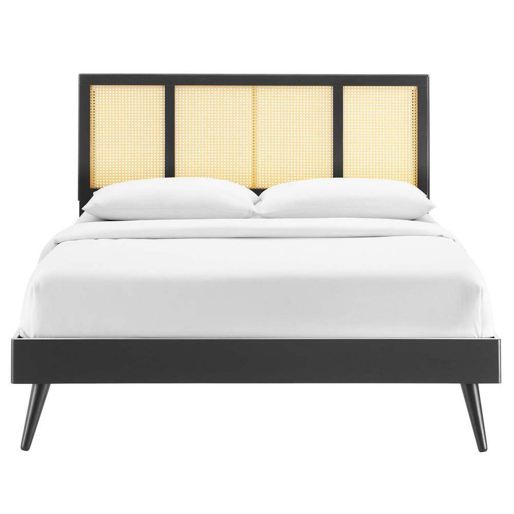 King Size Black Upholstered Wood Frame Bed with Tufted Headboard
