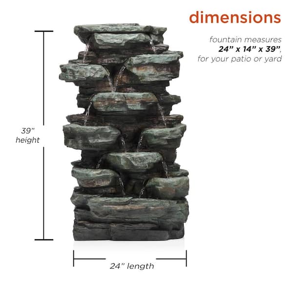 Alpine Corporation 39 In Tall Outdoor Multi Tier Rock Water Fountain With Led Lights Win930 The Home Depot