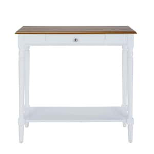French Country 31.5 in. Dark Walnut/White Standard Rectangle Wood Console Table with 1 Drawer and Shelf