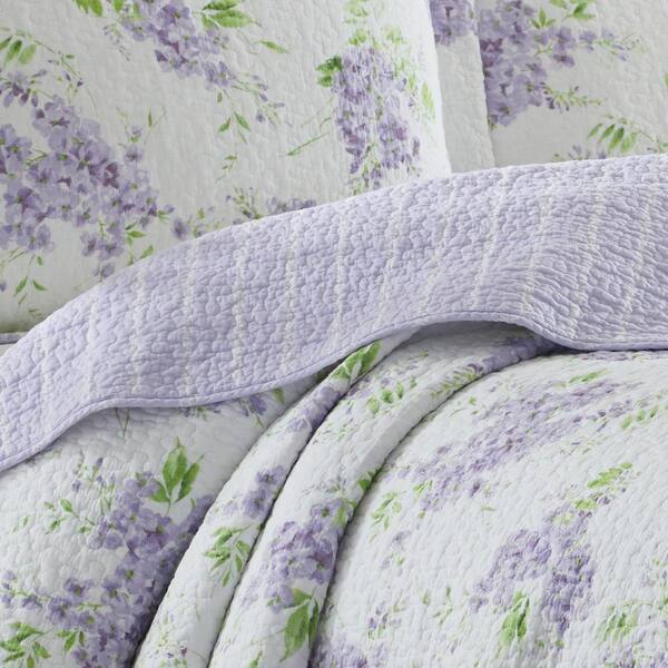 Laura Ashley Keighley 3-Piece Purple Solid Cotton King Quilt Set