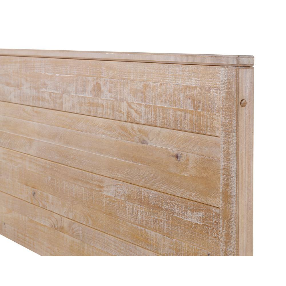 Barnwood Full Pine Wood Platform Bed with Upholstered Headboard