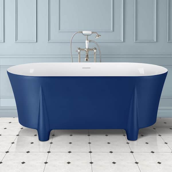 Mokleba 59 in. Acrylic Freestanding Flatbottom Contemporary Soaking Double-Slipper Non-Whirlpool Bathtub in Blue
