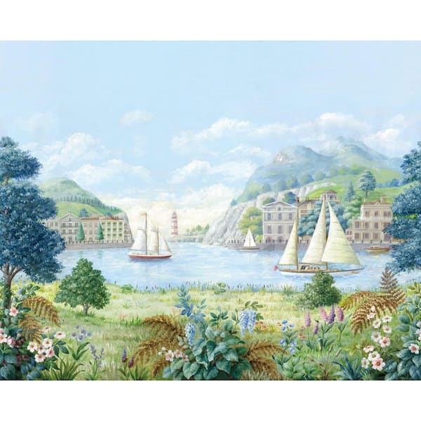 York Wallcoverings 128.78 sq. ft. Safe Harbor Light Blue Unpasted Mural