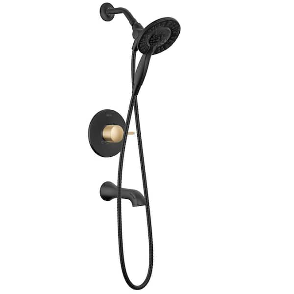 Albion 1-Handle Wall Mount Tub and Shower Trim in Matte Black/Champagne Bronze (Valve Not Included)
