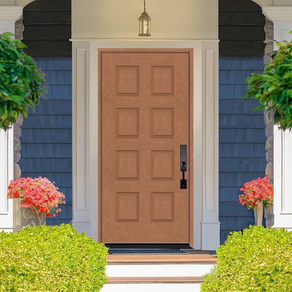 Regency 36 in. x 80 in. Universal Handing 8-Panel Autumn Wheat Stain Mahogany Fiberglass Front Door Slab