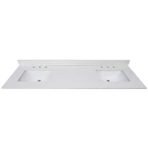 73 in. W x 22 in. D Quartz Double Basin Vanity Top in White with White Basins