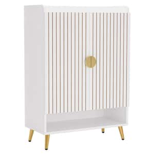 43.3 in. H x 29.6 in. W White and Gold 7-Tier Shoe Storage Cabinet