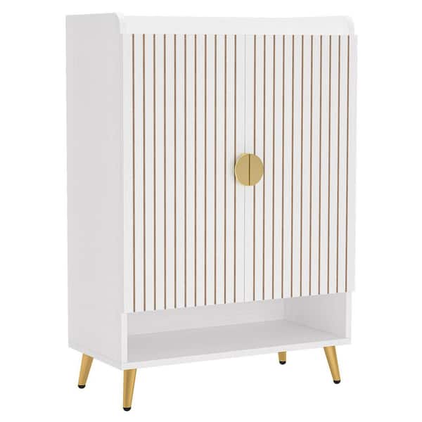 TRIBESIGNS WAY TO ORIGIN 43.3 in. H x 29.6 in. W White and Gold 7-Tier Shoe Storage Cabinet