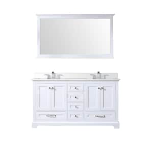 Dukes 60 in. W x 22 in. D White Double Bath Vanity, White Quartz Top, Faucet Set, and 58 in. Mirror