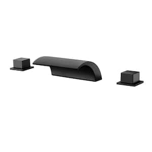 Waterfall Double Handle Tub Deck Mount Roman Tub Faucet with Valves in Matte Black