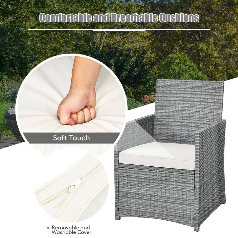 Gray Wicker 3-Piece Patio Set with White Cushions