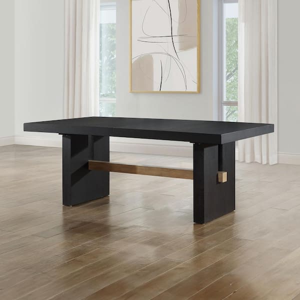 Steve Silver Aubrey Black Wood 78 in. Dining Table with Trestle Base Seats 10 with 18  Leaf
