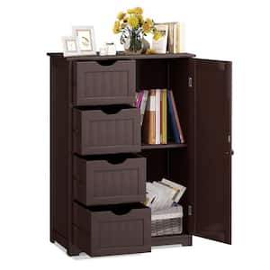 22 in. W x 12 in. D x 32 in. H Brown Wooden Linen Cabinet with 4-Drawers and Adjustable Shelf