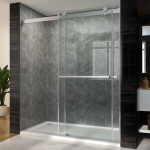 60 in. W x 72 in. H Sliding Semi Frameless Shower Door/Enclosure in Stainless-Steel with Clear Glass