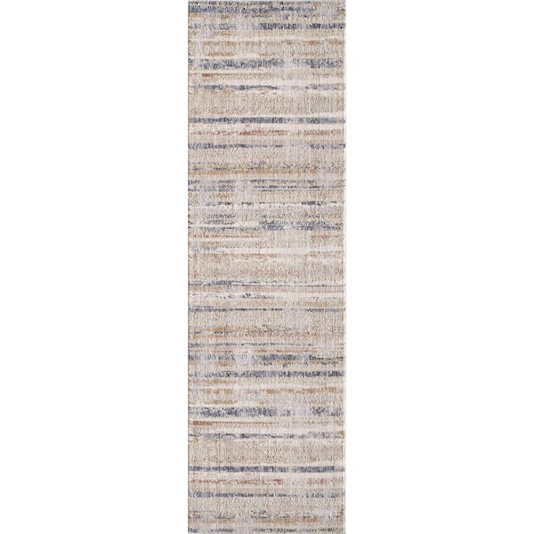 MILLERTON HOME Adela Ivory/Blue 2 ft. x 8 ft. Vintage Striped Runner Rug
