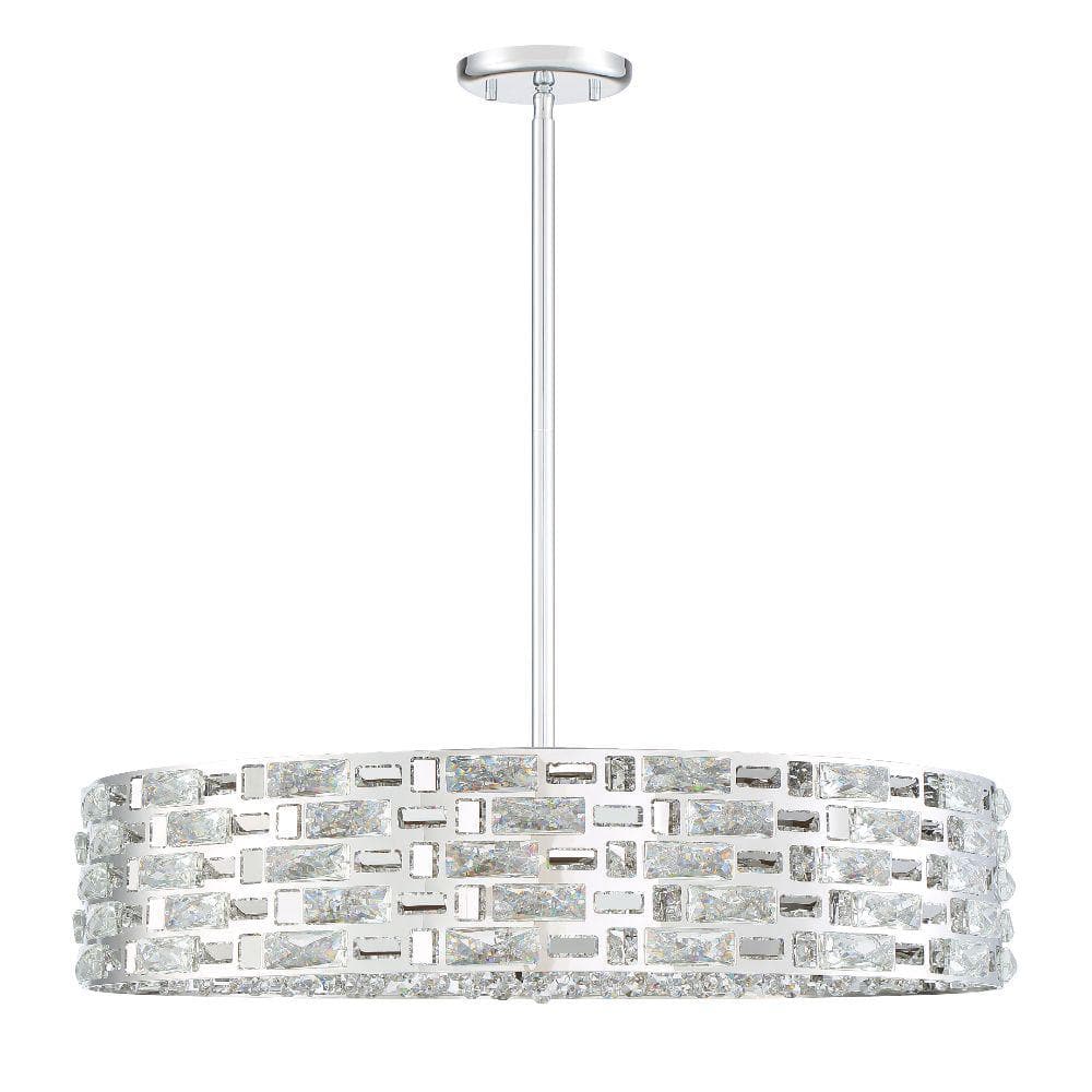 Chrome LED Crystal Drum Pendant Light for Indoor/Outdoor