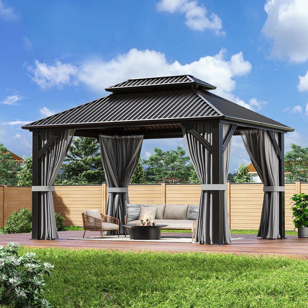 VIWAT 10 ft. x 12 ft. Hardtop Gazebo with Steel Double Roof
