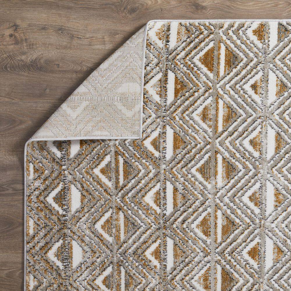 Beige and Yellow Geometric 2' x 3' Synthetic Area Rug