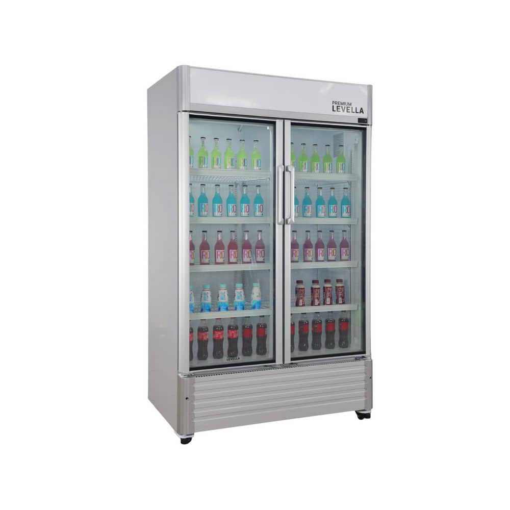 35.0 cu. ft. Commercial Upright Display Refrigerator 2-Glass Door Beverage Cooler in Silver