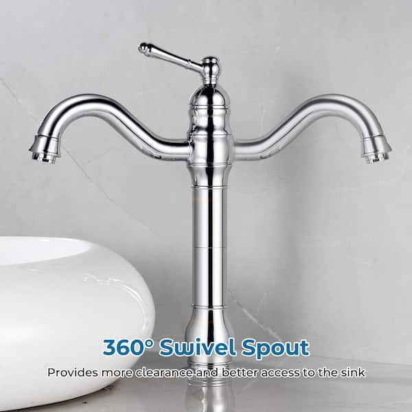 Single Hole Single-Handle Waterfall Vessel Sink Faucet with Pop-Up Drain in Polish Chrome