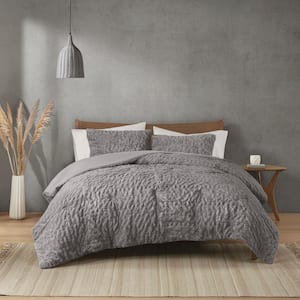 Dakota Polyester Grey Faux Fur King/California King Comforter Set