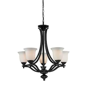 Lagoon 5-Light Matte Black Chandelier with Glass Shade