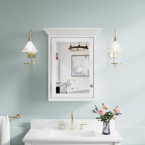 24 in. W x 30 in. H Assembled Surface-Mount Solid Wood Bath Medicine Cabinet with Mirror in White, Rectangular